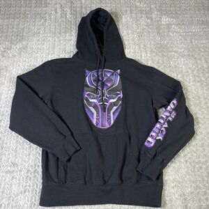 Marvel Studios Black Panther Hoodie Mens Medium Black Purple Graphic Pullover